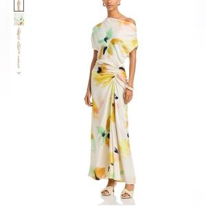 A.L.C One Shoulder Abstract Print Ruched Maxi Dress Size 0 Multicolor Silk Blend